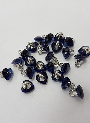 Пуговица на ножке синее сердце  d-8mm SWAROVSKI - итальянские ткани Тессутидея F-3228