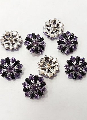 Пуговица металл серебро на ножке  d-16мм черно-фиолетовая Swarovski - итальянские ткани Тессутидея F-3596