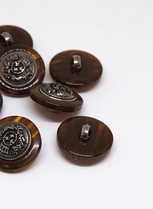 Пуговица пластик на ножке d-20мм коричневая со вставкой - итальянские ткани Тессутидея F-4584