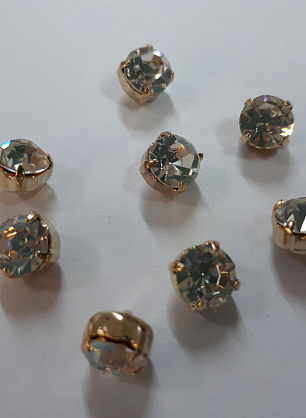 Пуговица металл золото на ножке d-10мм крупный страз Swarovski - итальянские ткани Тессутидея F-4135