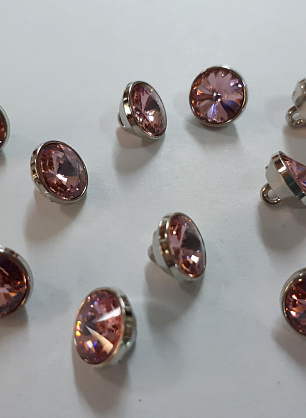 Пуговица пластик на ножке d-10мм с розовым стразом Swarovski - итальянские ткани Тессутидея F-4133