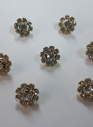 Пуговица металл золото на ножке d-11мм цветок из страз Swarovski - итальянские ткани Тессутидея F-4134